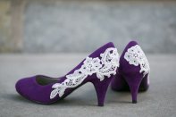 Wedding Shoes, Purple Bridal Heels, Wedding Heels with Ivory Lace. US Size 7